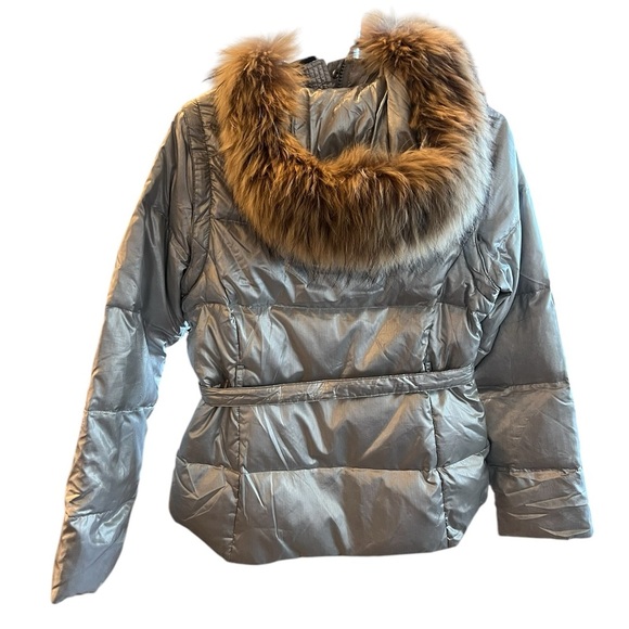 Andrew Marc Silver Puffer Jacket with Faux Fur Hood - Picture 2 of 16